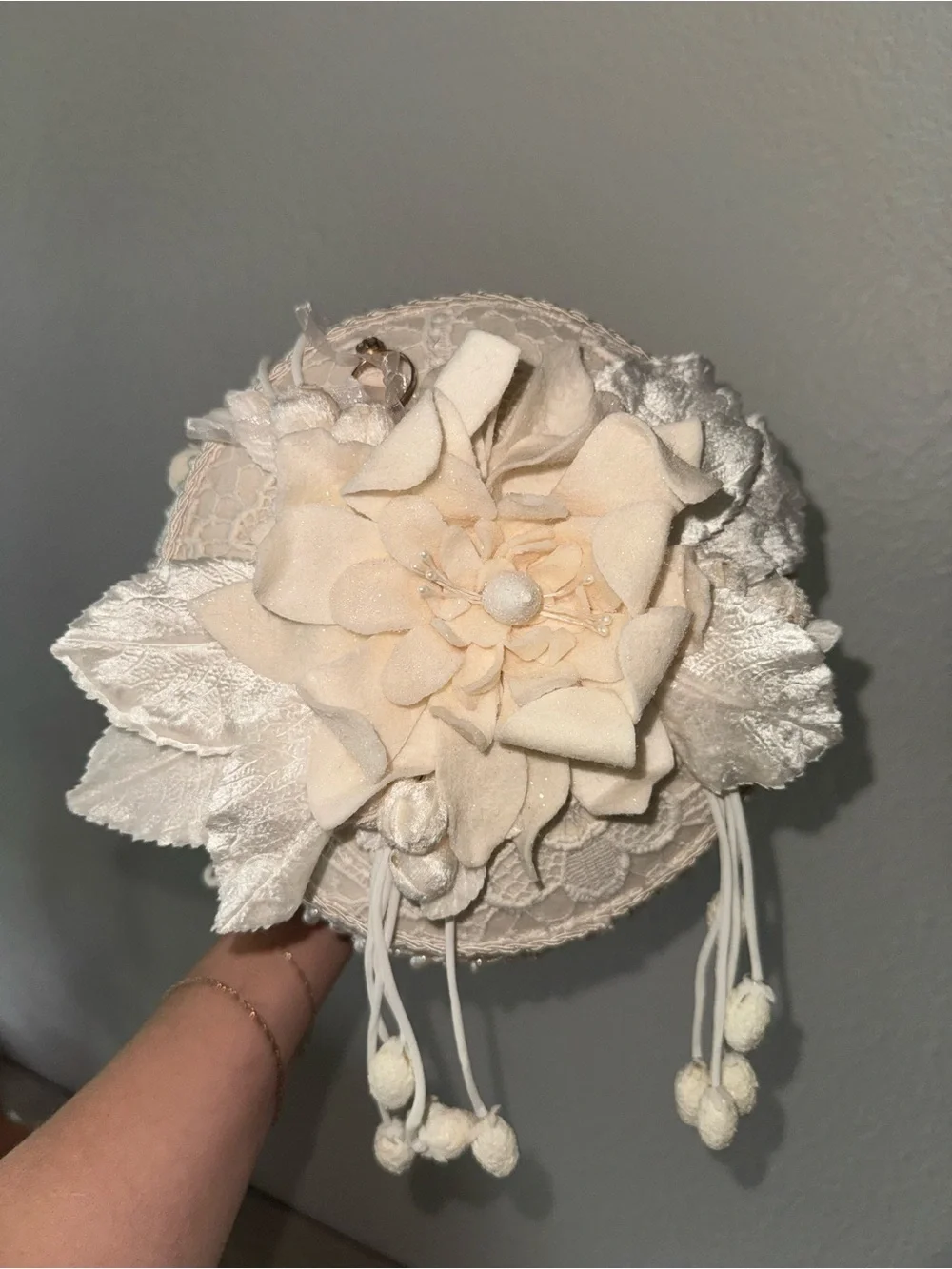 Ivory Ring bearer beaded lace pillow.